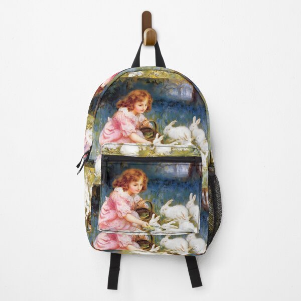 Item preview, Girl Feeding White Bunnies in a Meadow designed and sold by Jon-Baran.
