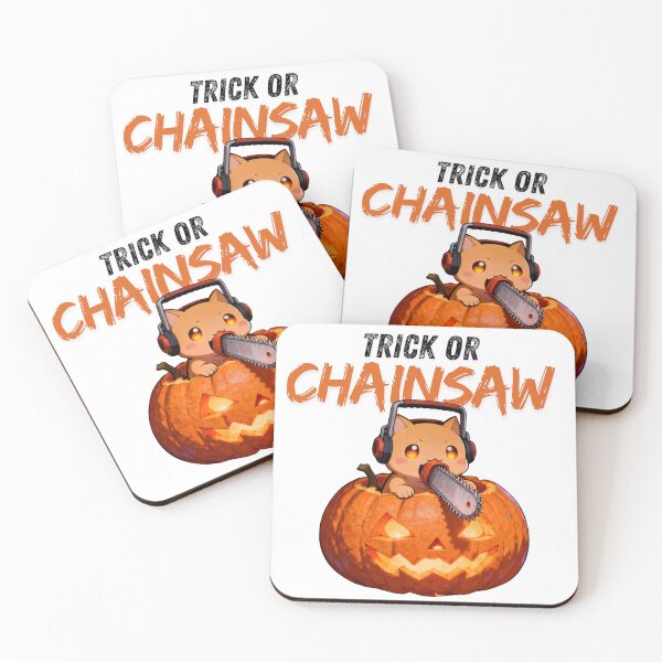 Item preview, Trick or Chainsaw Cat Sticker: Cute Chibi Halloween Pumpkin designed and sold by GeekArtUniverse.