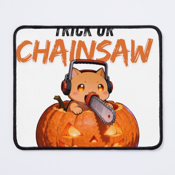 Item preview, Trick or Chainsaw Cat Sticker: Cute Chibi Halloween Pumpkin designed and sold by GeekArtUniverse.