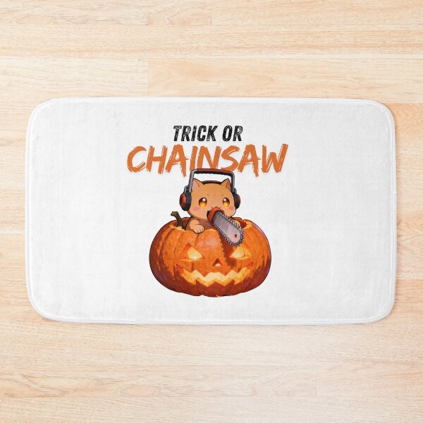 Item preview, Trick or Chainsaw Cat Sticker: Cute Chibi Halloween Pumpkin designed and sold by GeekArtUniverse.