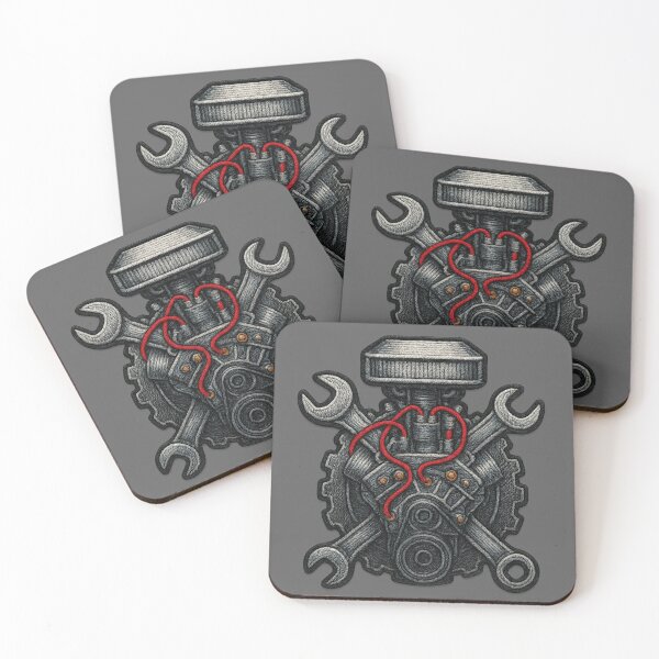 Item preview, Embroidered engine with red keys and cables designed and sold by Ahau Designs.