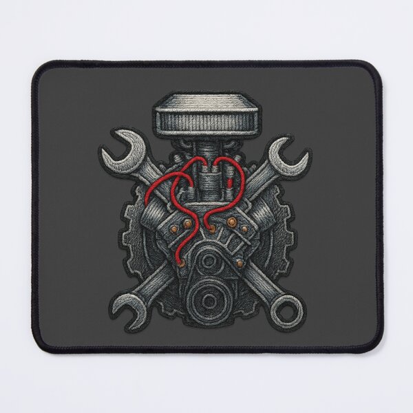 Item preview, Embroidered engine with red keys and cables designed and sold by Ahau Designs.