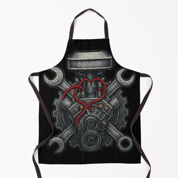 Item preview, Embroidered engine with red keys and cables designed and sold by Ahau Designs.