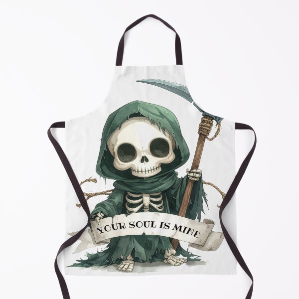 Item preview, Skeleton with banner "your soul is mine", green cape, Grim Reaper designed and sold by LiskoDesign.