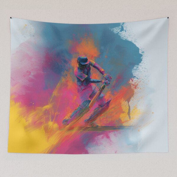 Item preview, Abstract depiction of a cricket player batting with vibrant colours Art Inspired By Nature And The Active Outdoors designed and sold by CDC40.