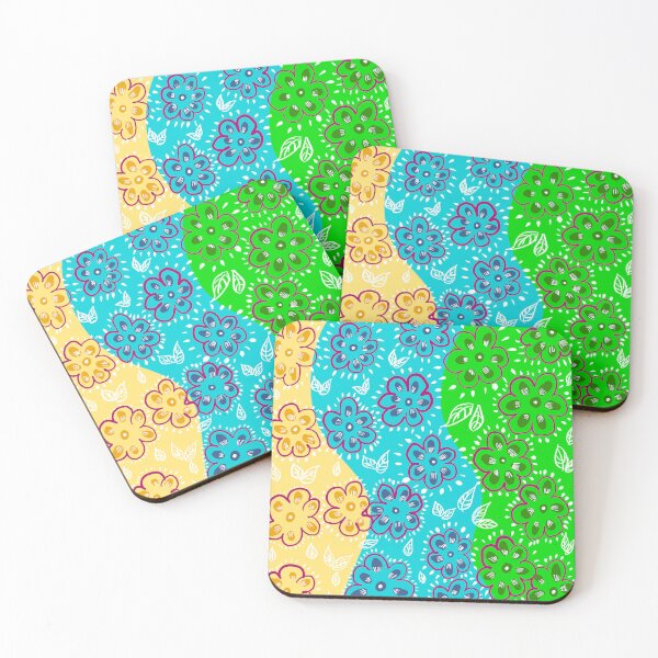 Item preview, Retro Colorful Abstract Flower and leaves Pattern | Cute white leaves and flowers  designed and sold by Swati's Digital Den.