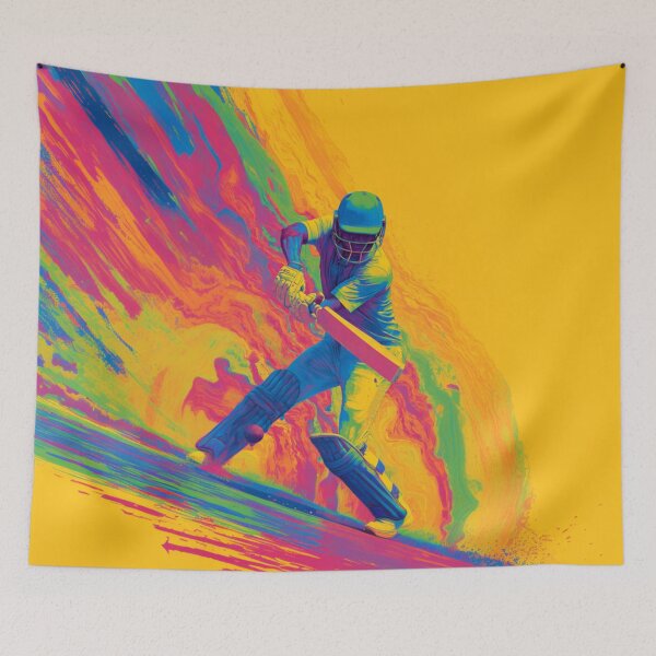 Item preview, Abstract depiction of a cricket player batting with vibrant colours Art Inspired By Nature And The Active Outdoors designed and sold by CDC40.