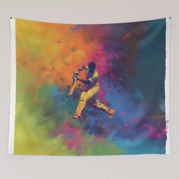 Item preview, Abstract depiction of a cricket player batting with vibrant colours Art Inspired By Nature And The Active Outdoors designed and sold by CDC40.