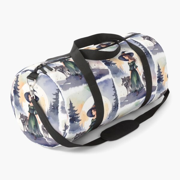 Item preview, Witch in green dress with wolves in the forest, in watercolors designed and sold by LiskoDesign.