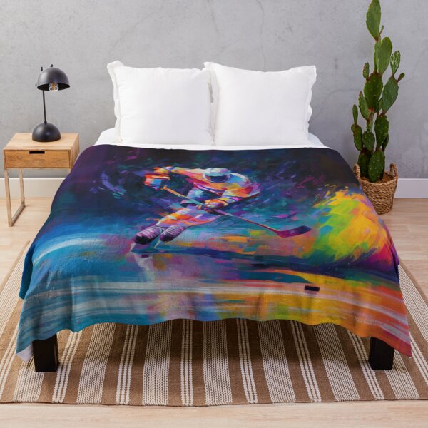 Item preview, Abstract depiction of an ice hockey player shooting with vibrant colours Active Outdoors Inspired Art designed and sold by CDC40.