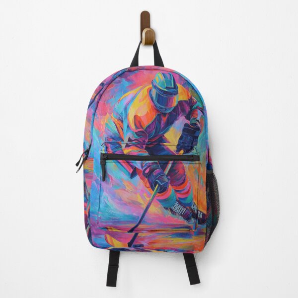Item preview, Abstract depiction of an ice hockey player shooting with vibrant colours Active Outdoors Inspired Art designed and sold by CDC40.