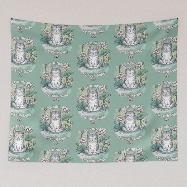 Item preview,  Be Kind To Your Mind idea for harmony with nature, cat in yoga pose designed and sold by ketkacreations.