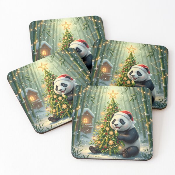Item preview, Christmas Panda with Santa Hat – Cute Holiday Bamboo Tree Art designed and sold by Iras-Art-Corner.