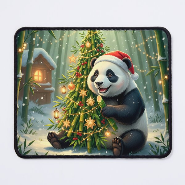 Item preview, Christmas Panda with Santa Hat – Cute Holiday Bamboo Tree Art designed and sold by Iras-Art-Corner.