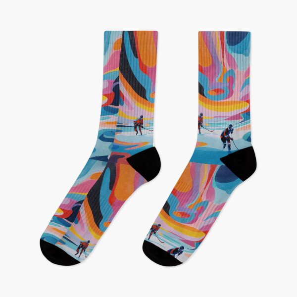 Item preview, Psychedelic twist on an ice hockey scene with bold colours and abstract shapes Active Outdoors Inspired Art designed and sold by CDC40.