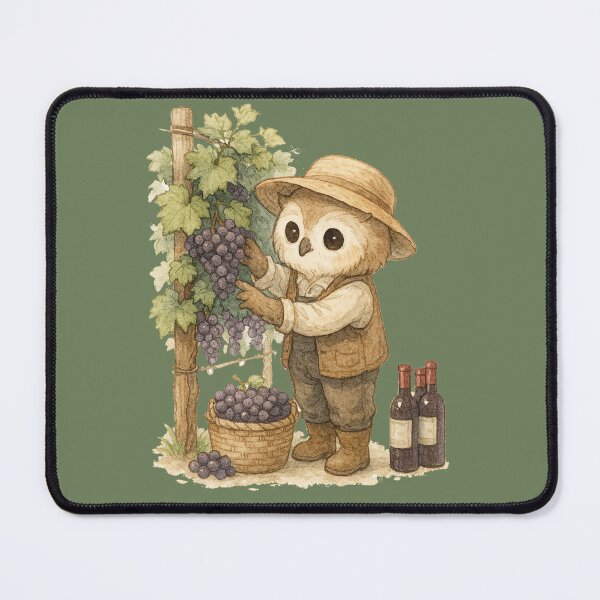 Item preview, Owl farmer harvesting grapes watercolor art designed and sold by BigBlueArt.