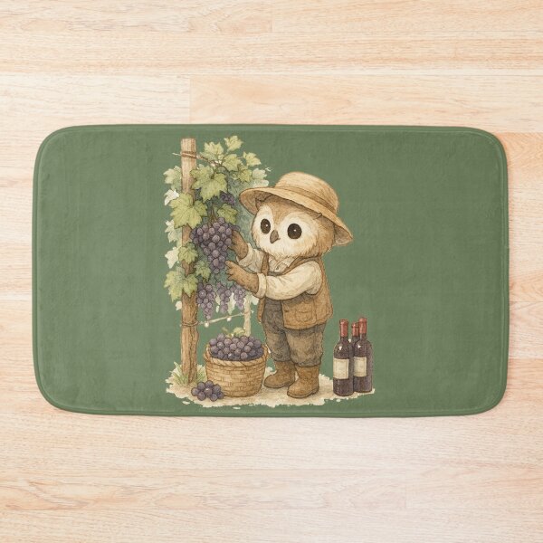 Item preview, Owl farmer harvesting grapes watercolor art designed and sold by BigBlueArt.