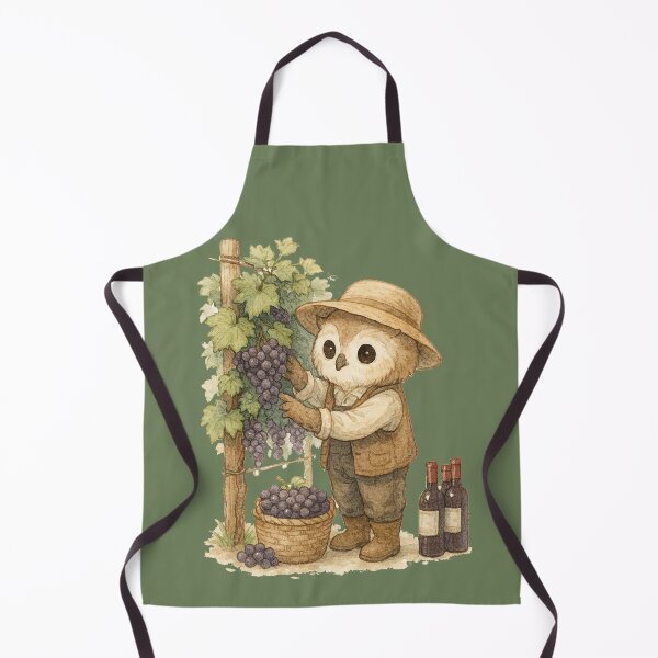 Item preview, Owl farmer harvesting grapes watercolor art designed and sold by BigBlueArt.