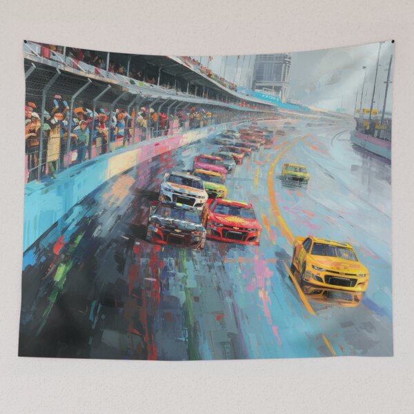 Item preview, Abstract depiction of NASCAR cars racing with vibrant colours Art Inspired By Nature And The Active Outdoors designed and sold by CDC40.
