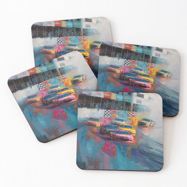 Item preview, Abstract depiction of NASCAR cars racing with vibrant colours Art Inspired By Nature And The Active Outdoors designed and sold by CDC40.