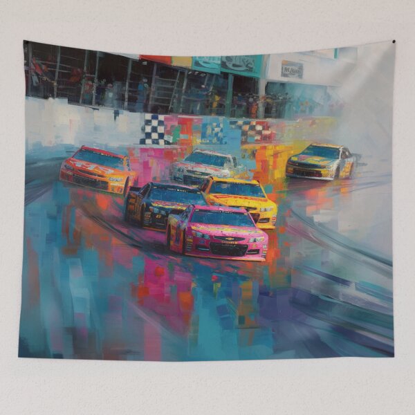 Item preview, Abstract depiction of NASCAR cars racing with vibrant colours Art Inspired By Nature And The Active Outdoors designed and sold by CDC40.