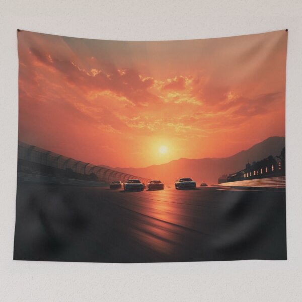 Item preview, Sunset gradient backdrop with NASCAR cars in motion Art Inspired By Nature And The Active Outdoors designed and sold by CDC40.