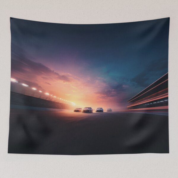 Item preview, Sunset gradient backdrop with NASCAR cars in motion Art Inspired By Nature And The Active Outdoors designed and sold by CDC40.