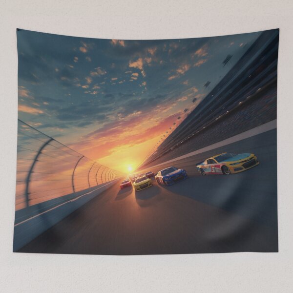 Item preview, Sunset gradient backdrop with NASCAR cars in motion Art Inspired By Nature And The Active Outdoors designed and sold by CDC40.
