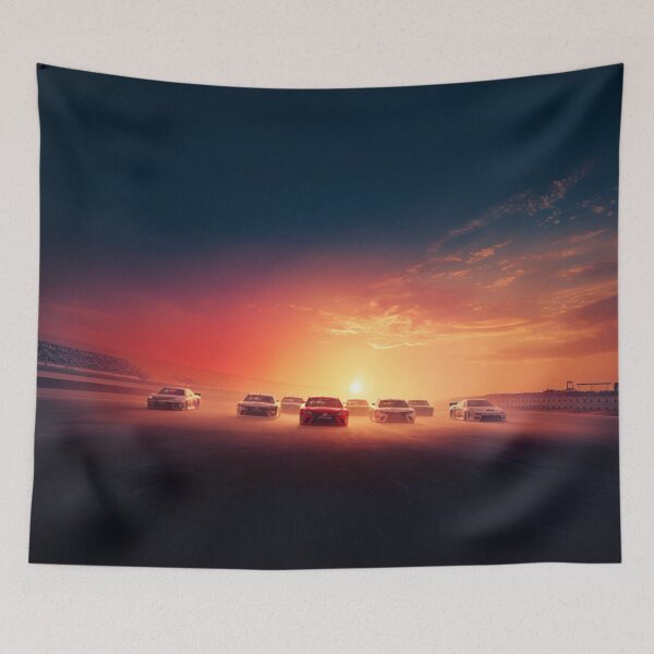 Item preview, Sunset gradient backdrop with NASCAR cars in motion Art Inspired By Nature And The Active Outdoors designed and sold by CDC40.