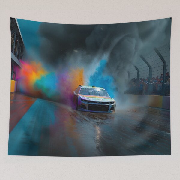 Item preview, NASCAR car kicking up splashes of color during a race Art Inspired By Nature And The Active Outdoors designed and sold by CDC40.