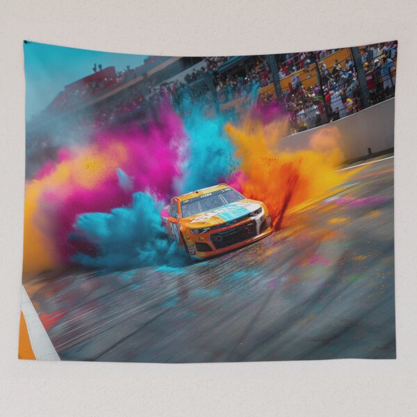 Item preview, NASCAR car kicking up splashes of color during a race Art Inspired By Nature And The Active Outdoors designed and sold by CDC40.
