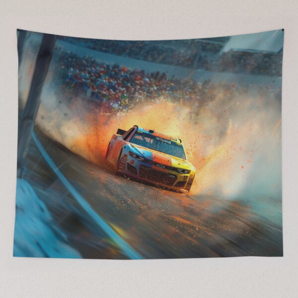 Item preview, NASCAR car kicking up splashes of color during a race Art Inspired By Nature And The Active Outdoors designed and sold by CDC40.