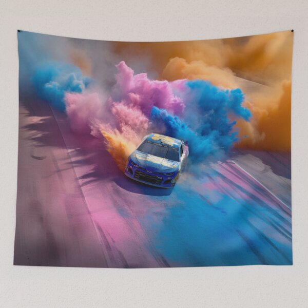 Item preview, NASCAR car kicking up splashes of color during a race Art Inspired By Nature And The Active Outdoors designed and sold by CDC40.