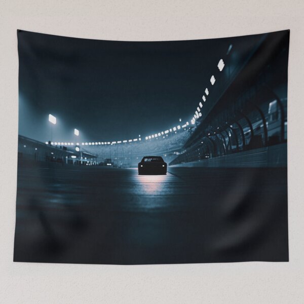Item preview, Monochrome silhouette of a NASCAR car against a neon-lit track Art Inspired By Nature And The Active Outdoors designed and sold by CDC40.