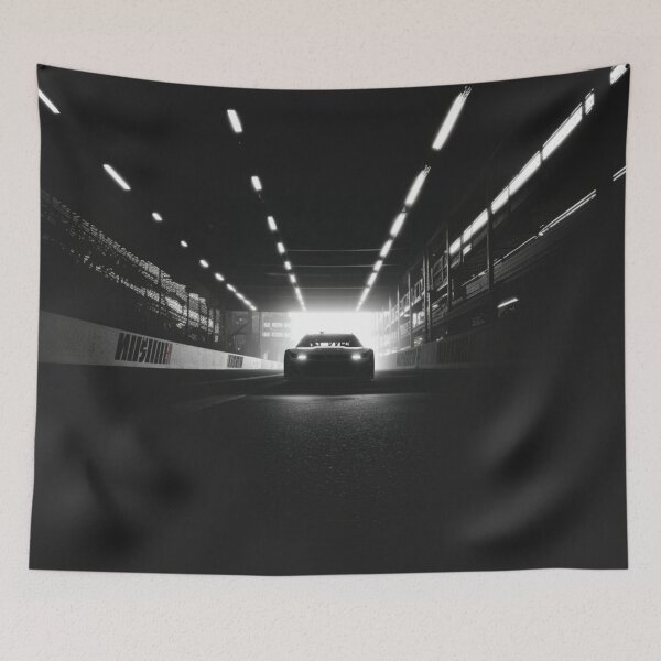 Item preview, Monochrome silhouette of a NASCAR car against a neon-lit track Art Inspired By Nature And The Active Outdoors designed and sold by CDC40.