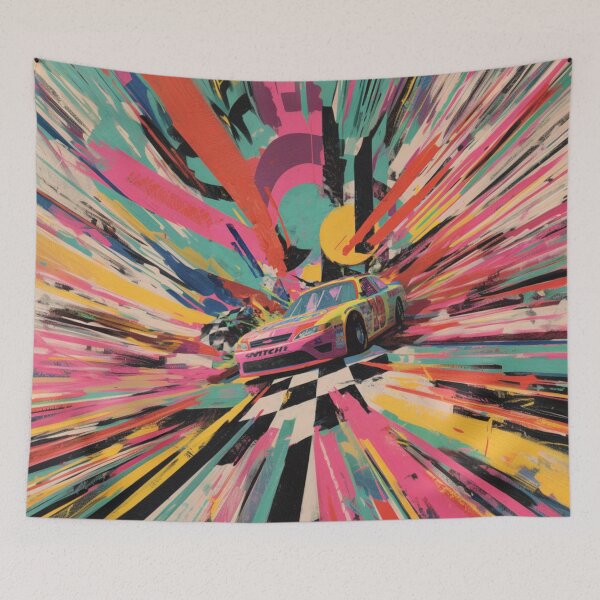 Item preview, Psychedelic twist on a NASCAR scene with bold colours and abstract shapes Art Inspired By Nature And The Active Outdoors designed and sold by CDC40.