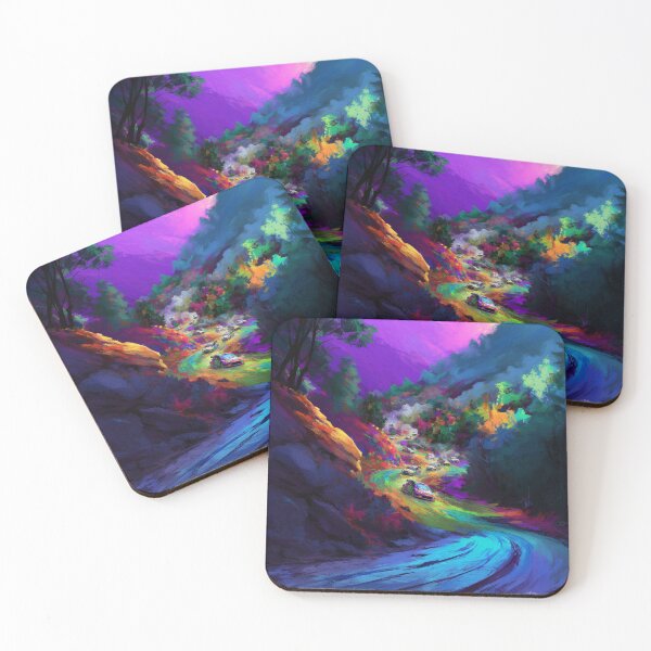 Item preview, Abstract depiction of rally cars racing through rough terrain with vibrant colours Art Inspired By Nature And The Active Outdoors designed and sold by CDC40.