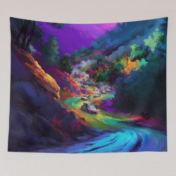 Item preview, Abstract depiction of rally cars racing through rough terrain with vibrant colours Art Inspired By Nature And The Active Outdoors designed and sold by CDC40.
