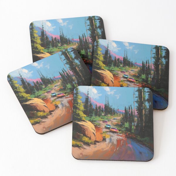 Item preview, Abstract depiction of rally cars racing through rough terrain with vibrant colours Art Inspired By Nature And The Active Outdoors designed and sold by CDC40.