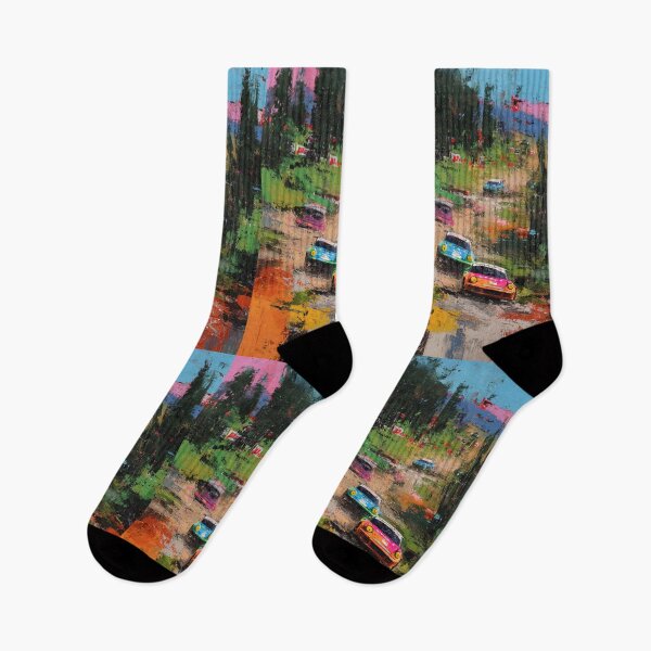 Item preview, Abstract depiction of rally cars racing through rough terrain with vibrant colours Art Inspired By Nature And The Active Outdoors designed and sold by CDC40.