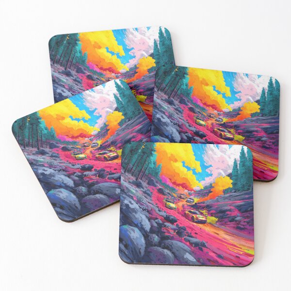 Item preview, Abstract depiction of rally cars racing through rough terrain with vibrant colours Art Inspired By Nature And The Active Outdoors designed and sold by CDC40.