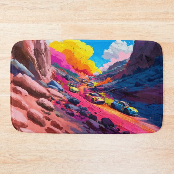 Item preview, Abstract depiction of rally cars racing through rough terrain with vibrant colours Art Inspired By Nature And The Active Outdoors designed and sold by CDC40.