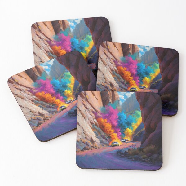 Item preview, Abstract depiction of rally cars racing through rough terrain with vibrant colours Art Inspired By Nature And The Active Outdoors designed and sold by CDC40.