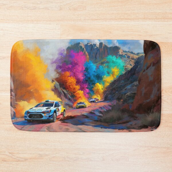 Item preview, Abstract depiction of rally cars racing through rough terrain with vibrant colours Art Inspired By Nature And The Active Outdoors designed and sold by CDC40.