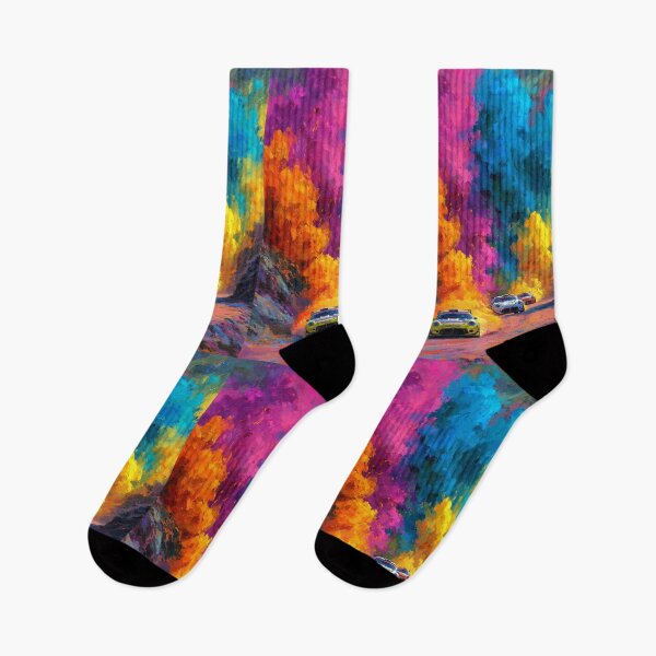 Item preview, Abstract depiction of rally cars racing through rough terrain with vibrant colours Art Inspired By Nature And The Active Outdoors designed and sold by CDC40.