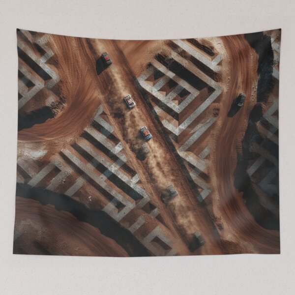 Item preview, Cars navigating through dirt tracks amidst geometric patterns Art Inspired By Nature And The Active Outdoors designed and sold by CDC40.