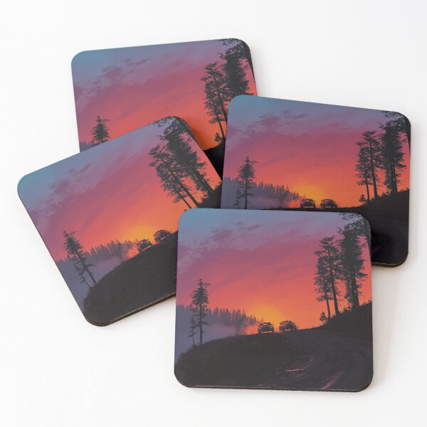 Item preview, Sunset gradient backdrop with rally cars in action Art Inspired By Nature And The Active Outdoors designed and sold by CDC40.