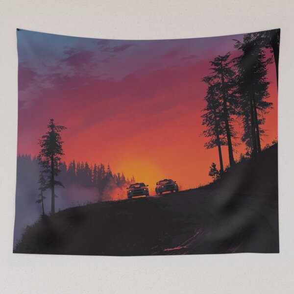 Item preview, Sunset gradient backdrop with rally cars in action Art Inspired By Nature And The Active Outdoors designed and sold by CDC40.