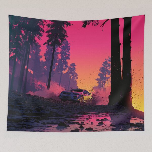 Item preview, Sunset gradient backdrop with rally cars in action Art Inspired By Nature And The Active Outdoors designed and sold by CDC40.