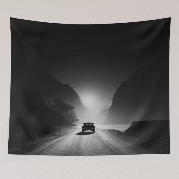 Item preview, Monochrome silhouette of a rally car against a neon-lit landscape Art Inspired By Nature And The Active Outdoors designed and sold by CDC40.